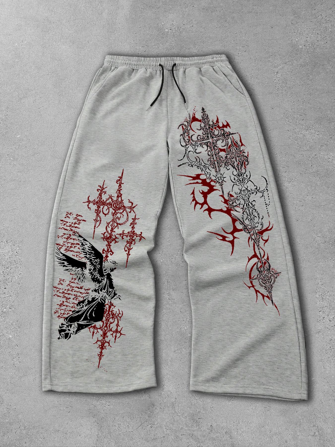 Men's Straight Leg Long Pants Gothic Print, Casual Fashion Bottoms, Comfortable and Stylish, Perfect for Daily Wear