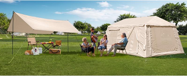 Lilypelle Inflatable Tents for Camping, Blow Up Tent with Hand Pump, Easy Setup Inflatable Hot Tent with Stove Jack, Waterproof Oxford Air Glamping Tents for Camping Adult 4-6 Person