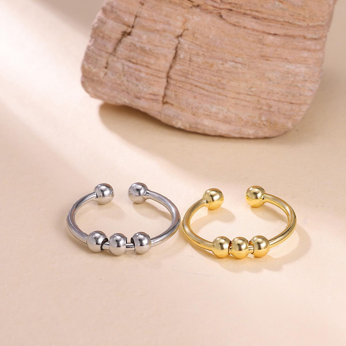 Spiral Bead Anxiety Relief Open Ring Gold Simple Men's and Women's Rotating Bead Finger Ring Handpiece
