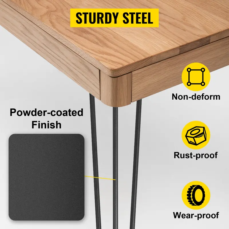 【toolupgrade】VEVOR 18-Inch Black Hair Pin Table Legs (Set of 4), 3-Rod Carbon Steel Heavy Duty Legs with 880lbs Total Load Capacity (220 lbs Each), 4 Rubber Floor Feet Floor Protectors for Desk, Bench, Dining End Table 【toolupgrade】VEVOR 18-Inch Black Hair Pin Table Legs (Set of 4), 3-Rod Carbon Steel Heavy Duty Legs with 880lbs Total Load Capacity (220 lbs Each), 4 Rubber Floor Feet Floor Protectors for Desk, Bench, Dining End Table