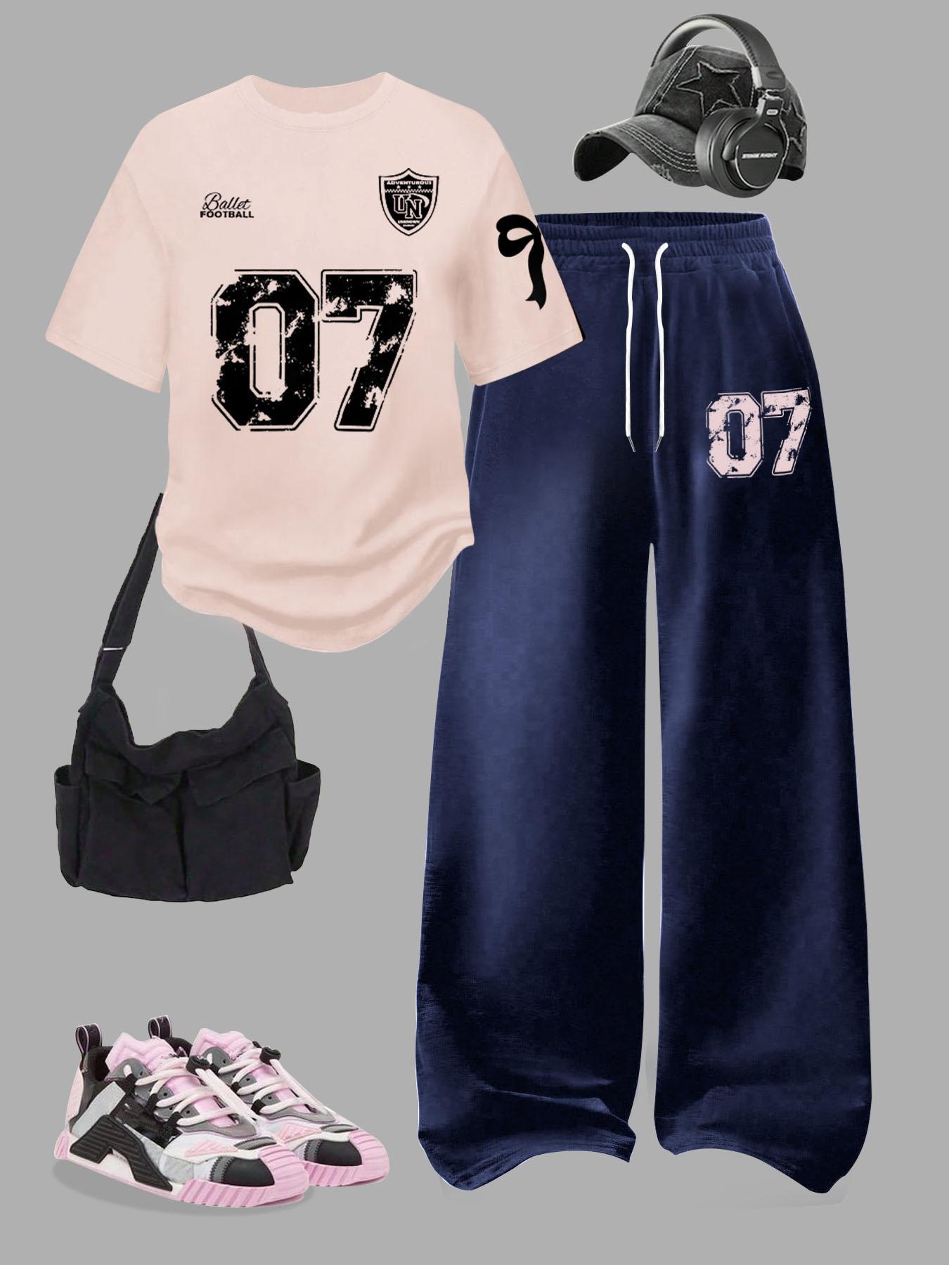 Women's Two-Piece Set, Digital Pattern Round Neck Short Sleeve Top & Loose Casual Pants, Summer Fashion for Vacation Travel, Outfit Women's Two-Piece Set, Digital Pattern Round Neck Short Sleeve Top & Loose Casual Pants, Summer Fashion for Vacation Travel, Outfit
