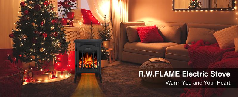 R.W.FLAME Electric Fireplace Heater, 20" Freestanding Fireplace Infrared Stove 1000W/1500W, 3D Realistic Flame Effects, Adjustable Brightness and Heating Mode
