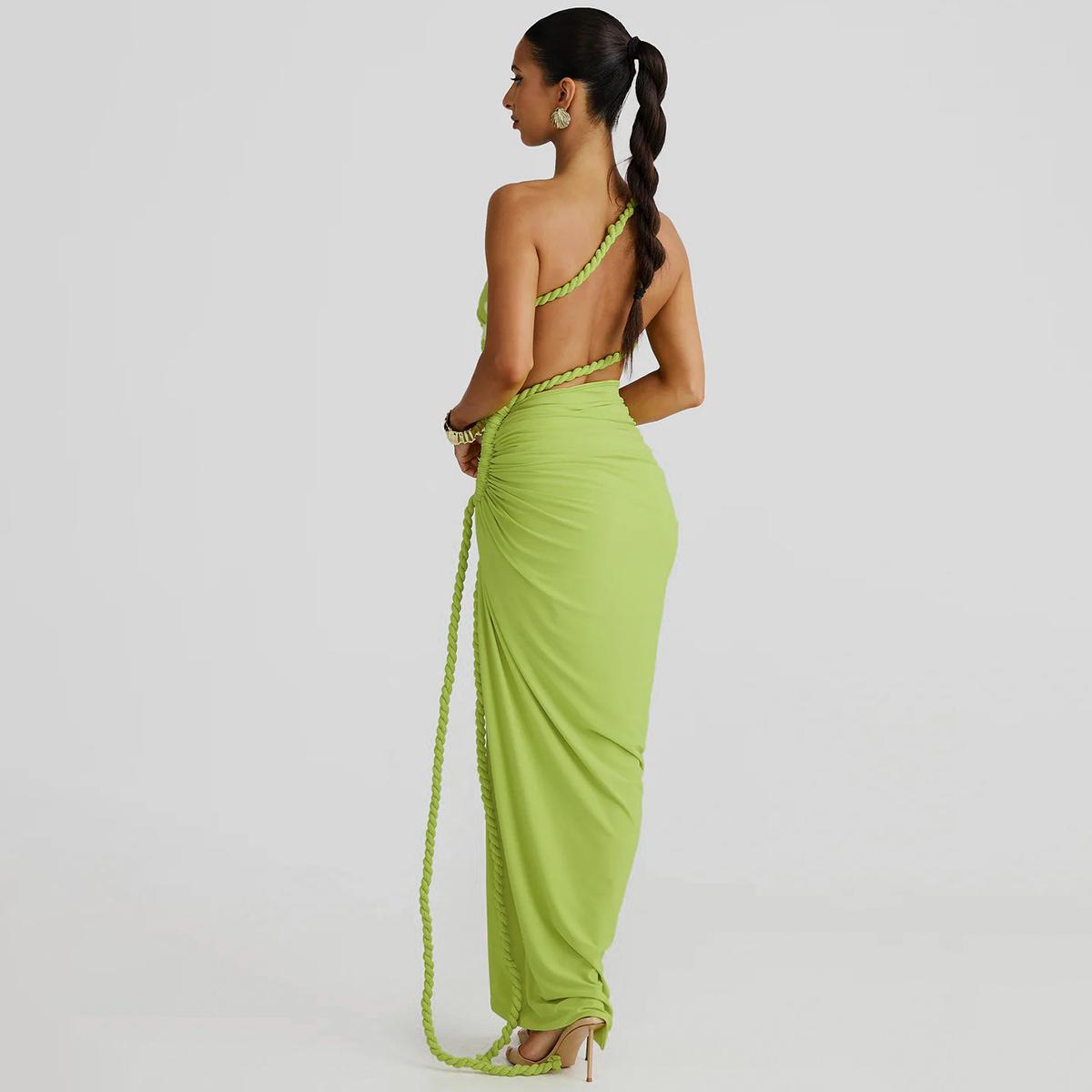 Asymmetric Braided Strap High Slit Maxi Dress Women 2025 Summer & Fall New Sexy Casual Elegant Party Club Dating Dress Beach Vacation Outfits Dresses SpringStatements