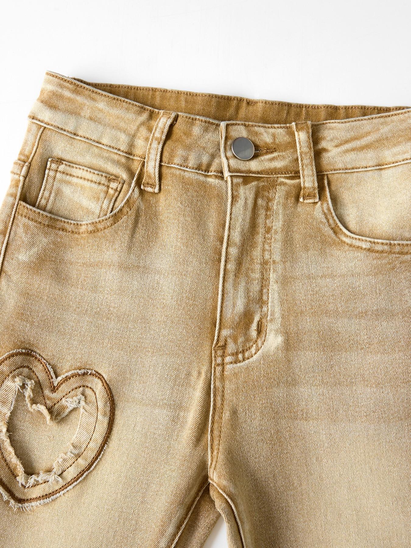 Girls Vintage Star Embroidery Wide Leg Jeans, Retro Mud Wash Denim Jeans, Contrast Stitching Baggy Trousers, Y2K Streetwear for Kids & Teens