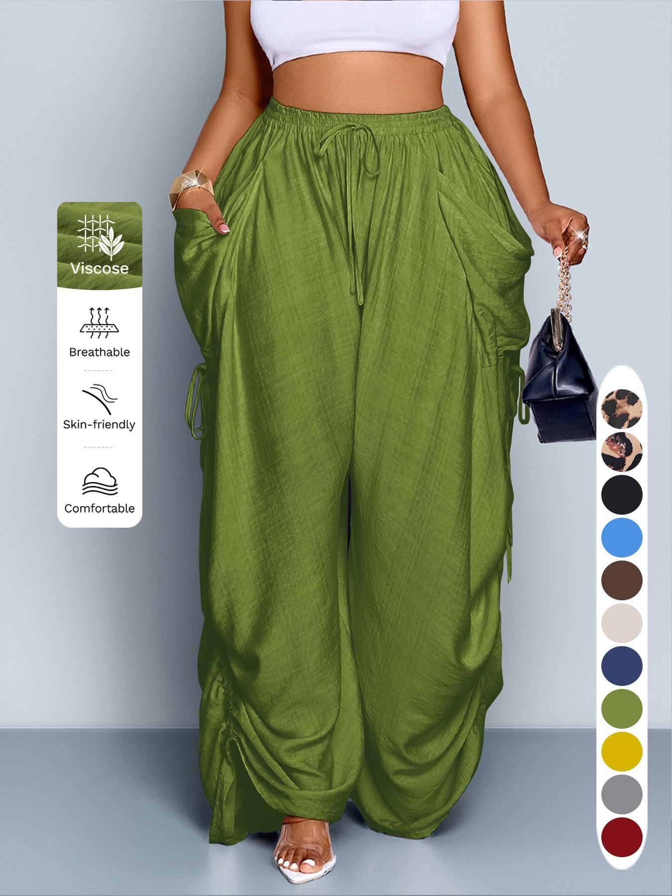 Women's Casual Loose-Fit High Waist Wide Leg Pants, All-Season Woven Fabric, Long Plain Design, Daily Commute & Vacation Wear Women's Casual Loose-Fit High Waist Wide Leg Pants, All-Season Woven Fabric, Long Plain Design, Daily Commute & Vacation Wear