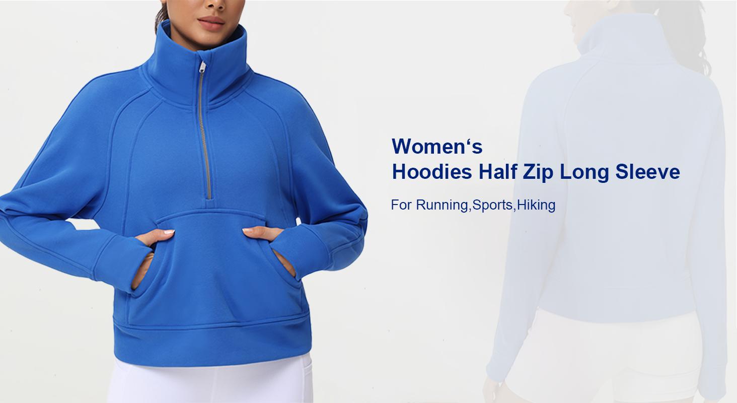 THE GYM PEOPLE Womens' Half Zip Pullover Fleece Crop Sweatshirt Active Wear Kangaroo Pocket Thumb Holes Casual Workout Tops Long Sleeve Athletic Top
