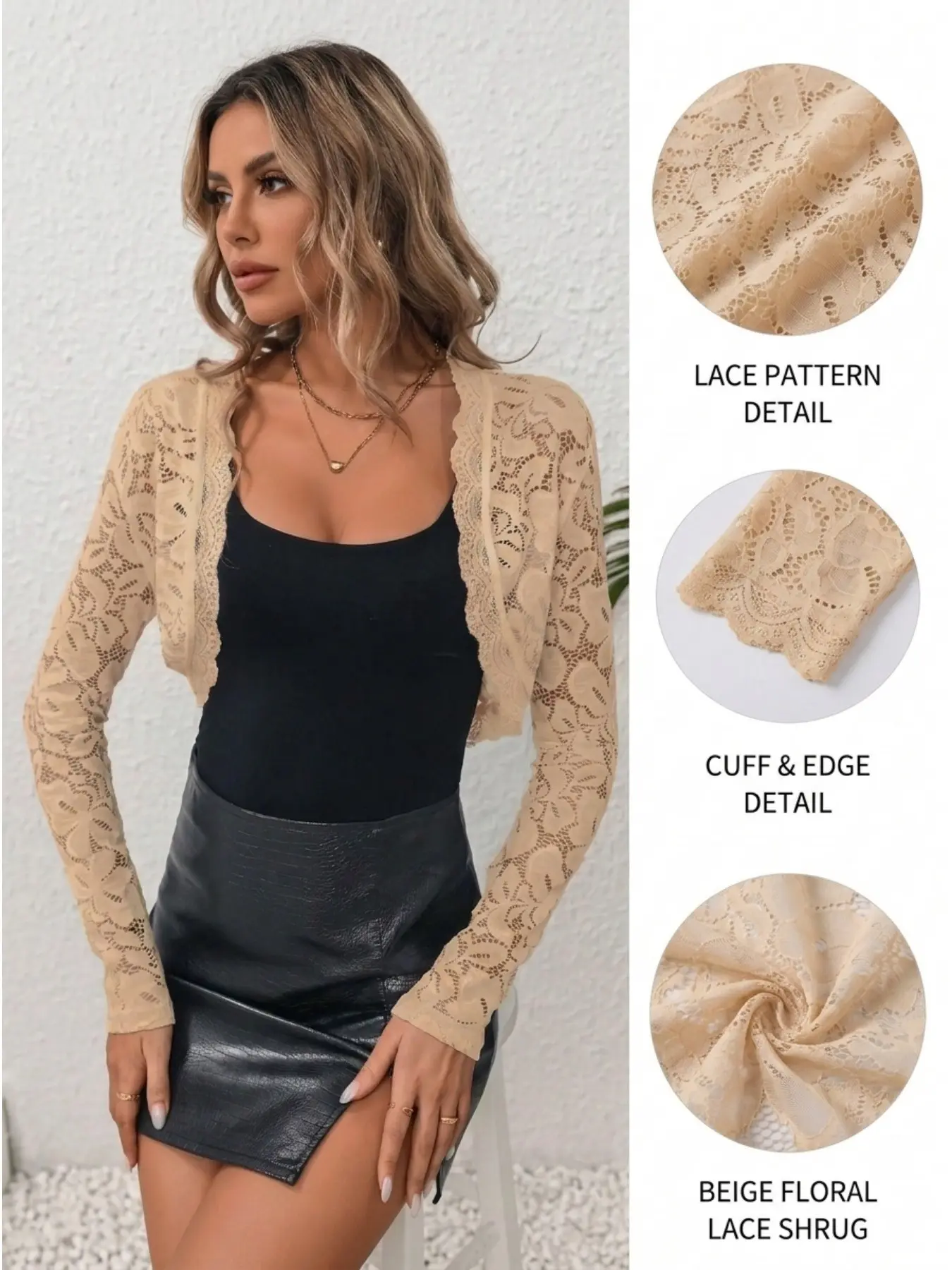 Women Elegant Open Front Cardigan Fashion Lace Trim Crop Short Jacket Trendy Lace Edge Chic Stylish Ladies Daily Outerwear