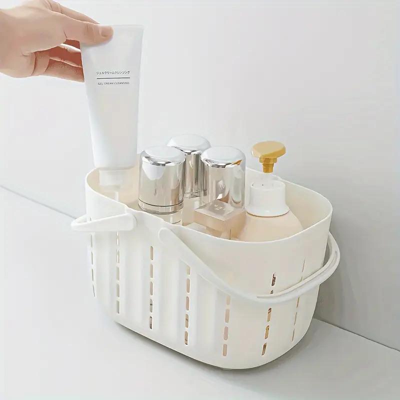 1 Shower Storage Basket with Drain Holes - No Installation, Lightweight Bathroom Storage Shelf with Handle, Suitable for Bathroom, Kitchen, Travel - Easy-Clean Plastic Material, Built-in Shower Organizer, Perforated Design, Sturdy Handle, Compact