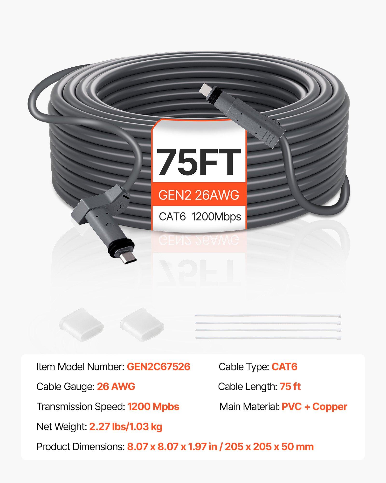 VEVOR Starlink Gen 2 High-Speed Extension Cable, 75 FT 26 AWG Copper Core 20-Pin, Durable Anti-Aging Outdoor RV Cable with Dust Cap, Pre-Installed Zip Ties, Flexible Wiring for Rectangular Satellite V2 Easy Installation VEVOR Starlink Gen 2 High-Speed Extension Cable, 75 FT 26 AWG Copper Core 20-Pin, Durable Anti-Aging Outdoor RV Cable with Dust Cap, Pre-Installed Zip Ties, Flexible Wiring for Rectangular Satellite V2 Easy Installation
