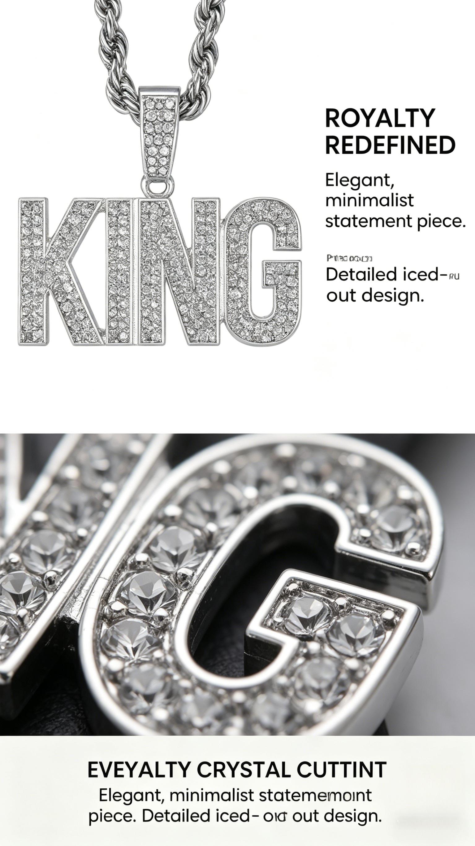 KING Pendant Necklace with Cuban Chain, Ideal for Hip Hop Lovers