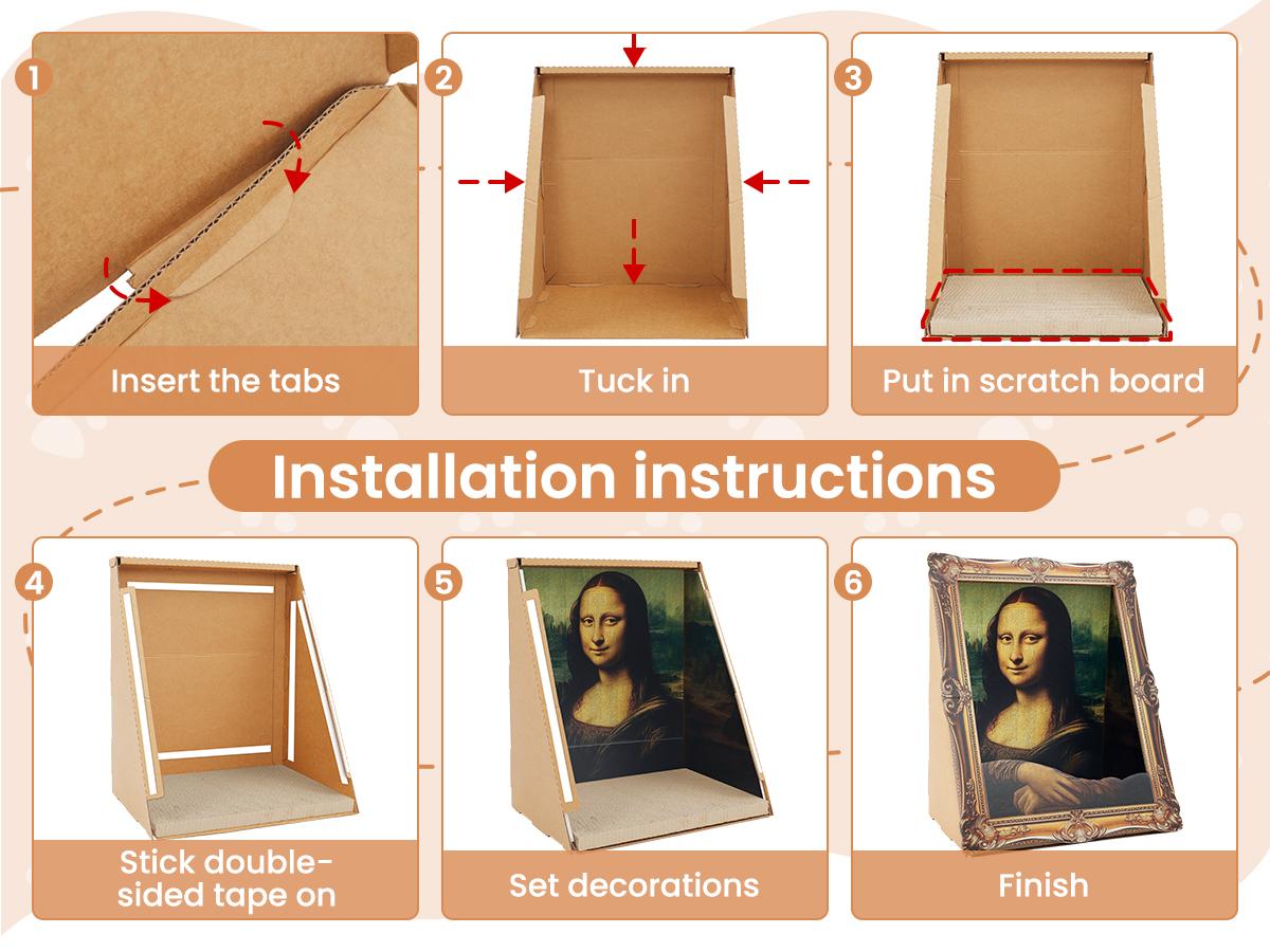 Vagascape Mona Lisa 4D Frame Cat House with Scratching Board, Famous Oil Painting Frame Cardboard Cat Bed, 2025 with Arm Front Panel, Easy-to-Assemble Bed Couch Cave Condo Creative Home Decoration, Animal