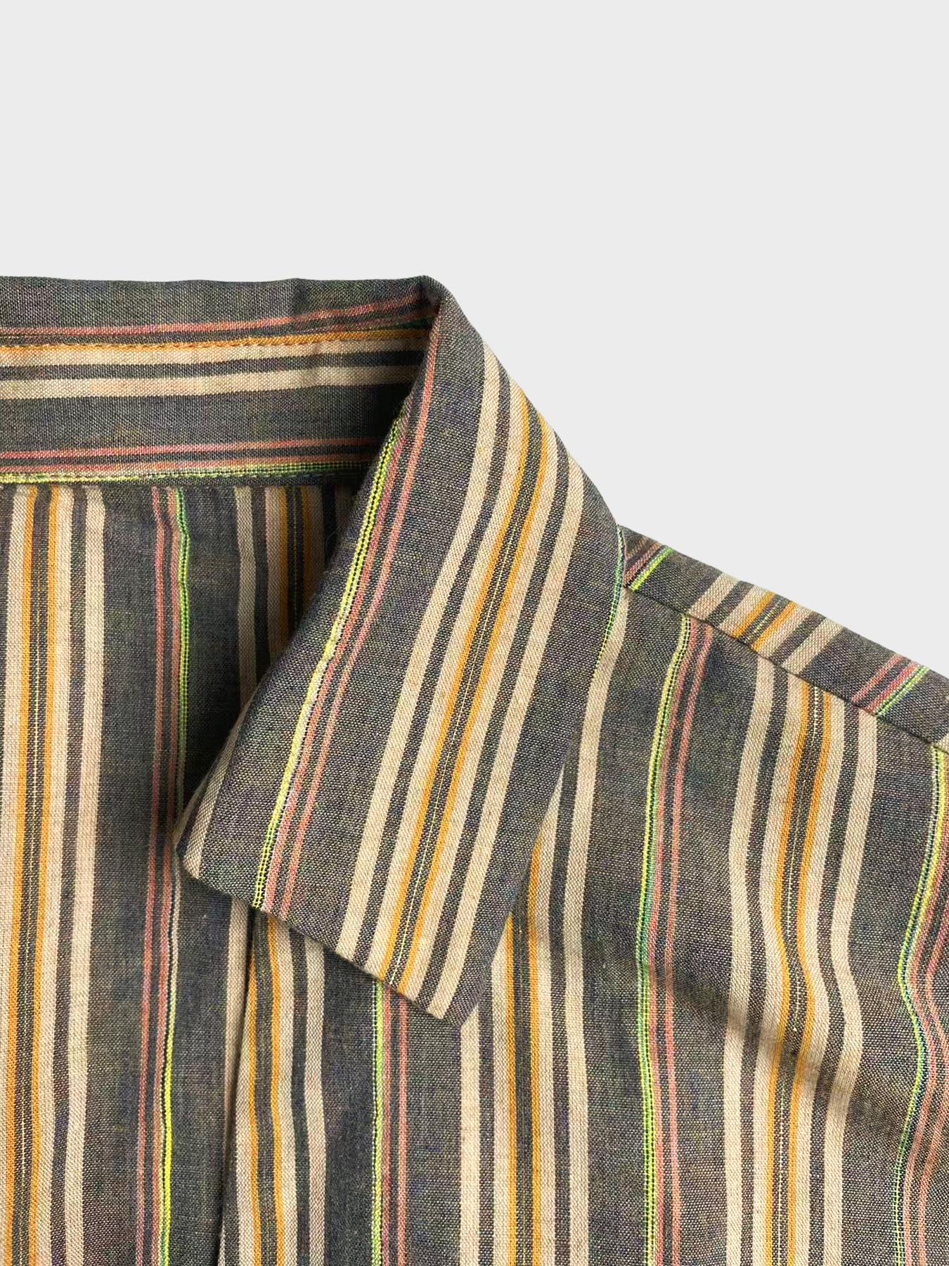 1 Piece  Retro Striped Waist-Cinched Shirt Set | Euro-Hong Kong Style | Deep V Drawstring + Slim-Fit Silhouette | Elegant Pick for Daily Commute / Coffee Dates （only top）