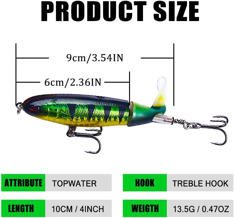 Topwater Fishing Lure Set - Whopper Popper, Floating Pencil Bait, Rotating Tail Lure with Storage Box for Bass, Fresh/Salt Water Fishing