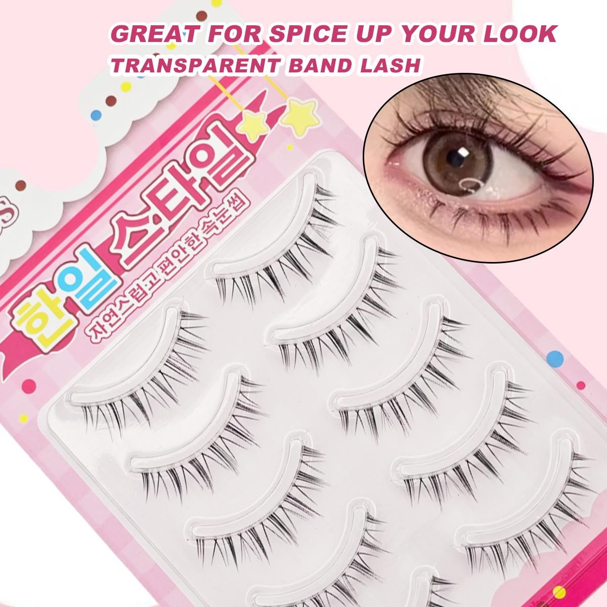 5 Pairs Of Manga False Eyelashes Natural Long Anime Style Korean K-Pop Makeup Transparent With Spike Girl Idol False Eyelash Set Suitable For Daily, Date, Holiday, Party, Wedding, Goddess Makeup