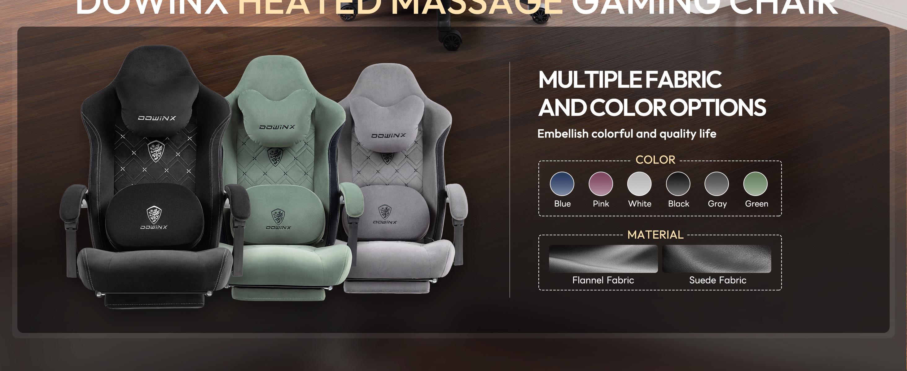 Dowinx Fabric Gaming Chair with Heated Massage Lumbar Support, Gaming Chairs for Adults, Big and Tall Gamer Chair with Pocket Spring Cushion and Footrest, Recliner High Back PC Chair for Adult, Black