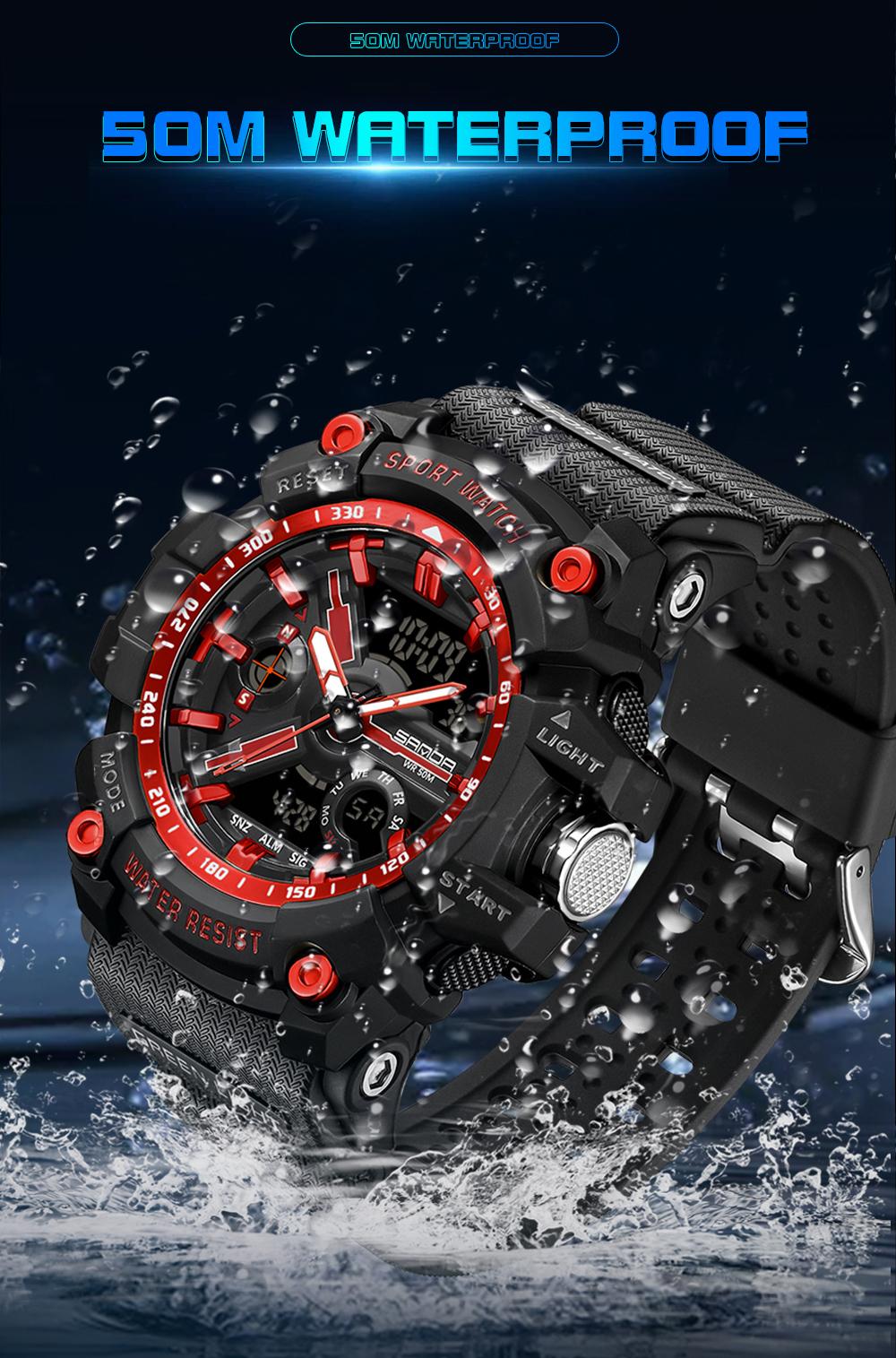 SANDA 3179 for Male Clock shock New Sports Men's Military Watch Waterproof Wristwatch, Men's Sportive Analog-digital Quartz Watch, Water resistant watch with Luminous & Alarm & Calendar Function, with Box