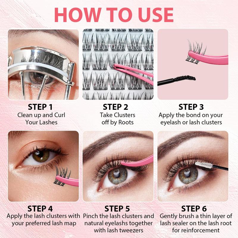 Natural Lash Extension Kit 168Pcs Wispy EyelashExtensions Kit Individual Lashes Extensions withLash Bond & Seal & Tweezers for Beginners cluster applicator makeup cosmetic cosmetic Gentle eyelashes & adhesives 0.05mm cluster kit