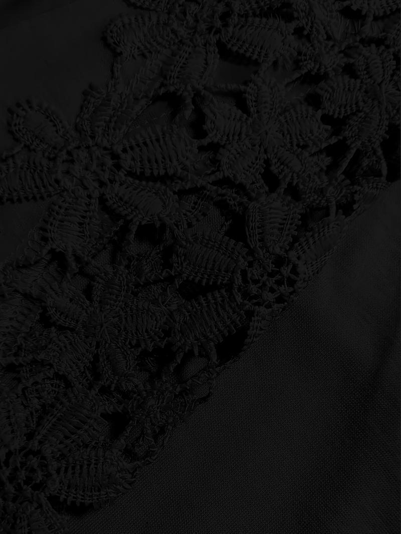 Women's Elegant Lace Trim Short Sleeve T-Shirt, Casual Round Neck, Breathable Polyester Blend, Perfect for Spring & Fall Seasons