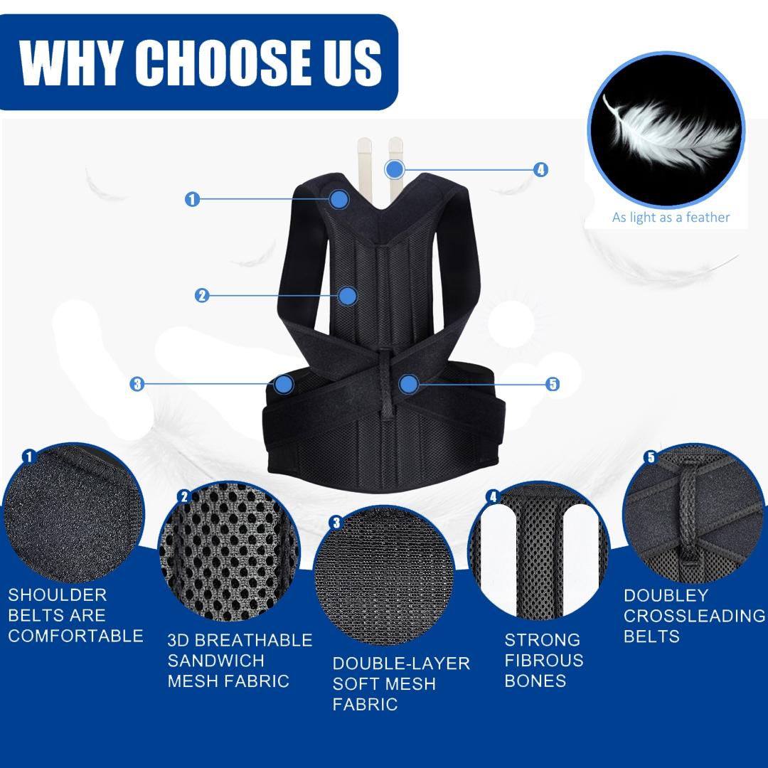 Unisex Adjustable Back Support Strap, Adjustable Back Brace, Upper & Lower Back Support, Improves Posture, Provides Lumbar Support, Ideal for Fitness Activities