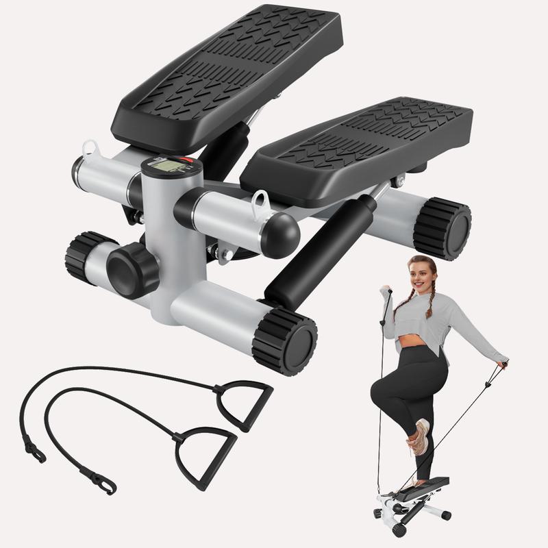 Stepper for exercise, space saving stair stepper with resistance bands, mini stepper for home and office use (300 lbs capacity), hydraulic fitness stepper with LCD display