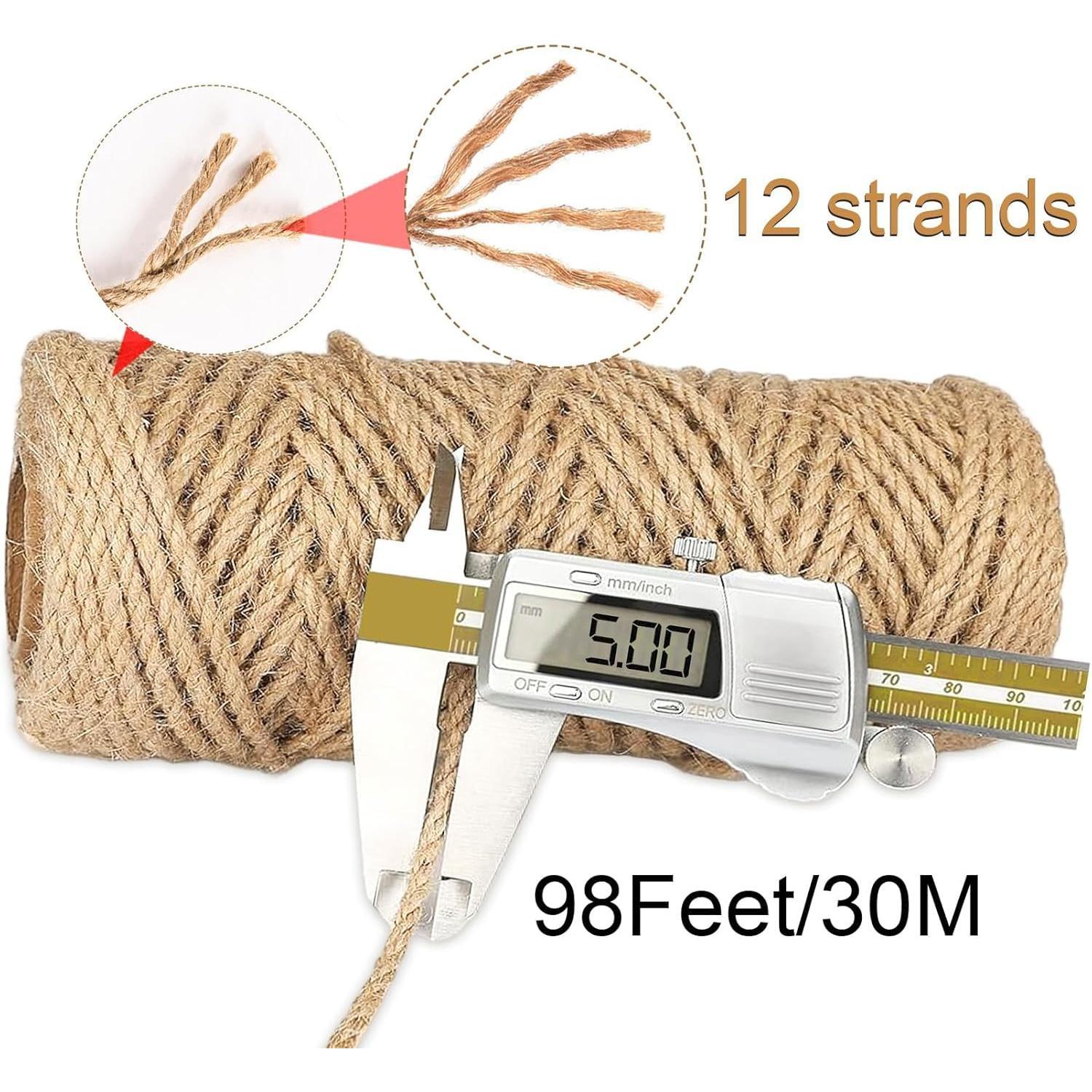 5MM x 100FT  Jute Twine, 12Ply Thick Twine, Heavy Duty Jute Rope for DIY Crafts,  ,Packaging Braided,Gardening, Bundling, Decor