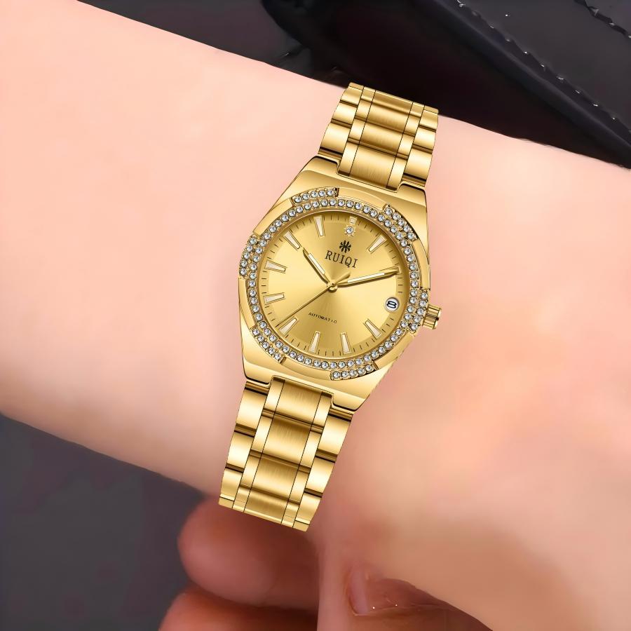 Women's Gold Watch Women Casual Business Quartz Stainless Steel Strap with Rhinestones Women's Watches fashion wrist watch Jewelry Beads watches for women