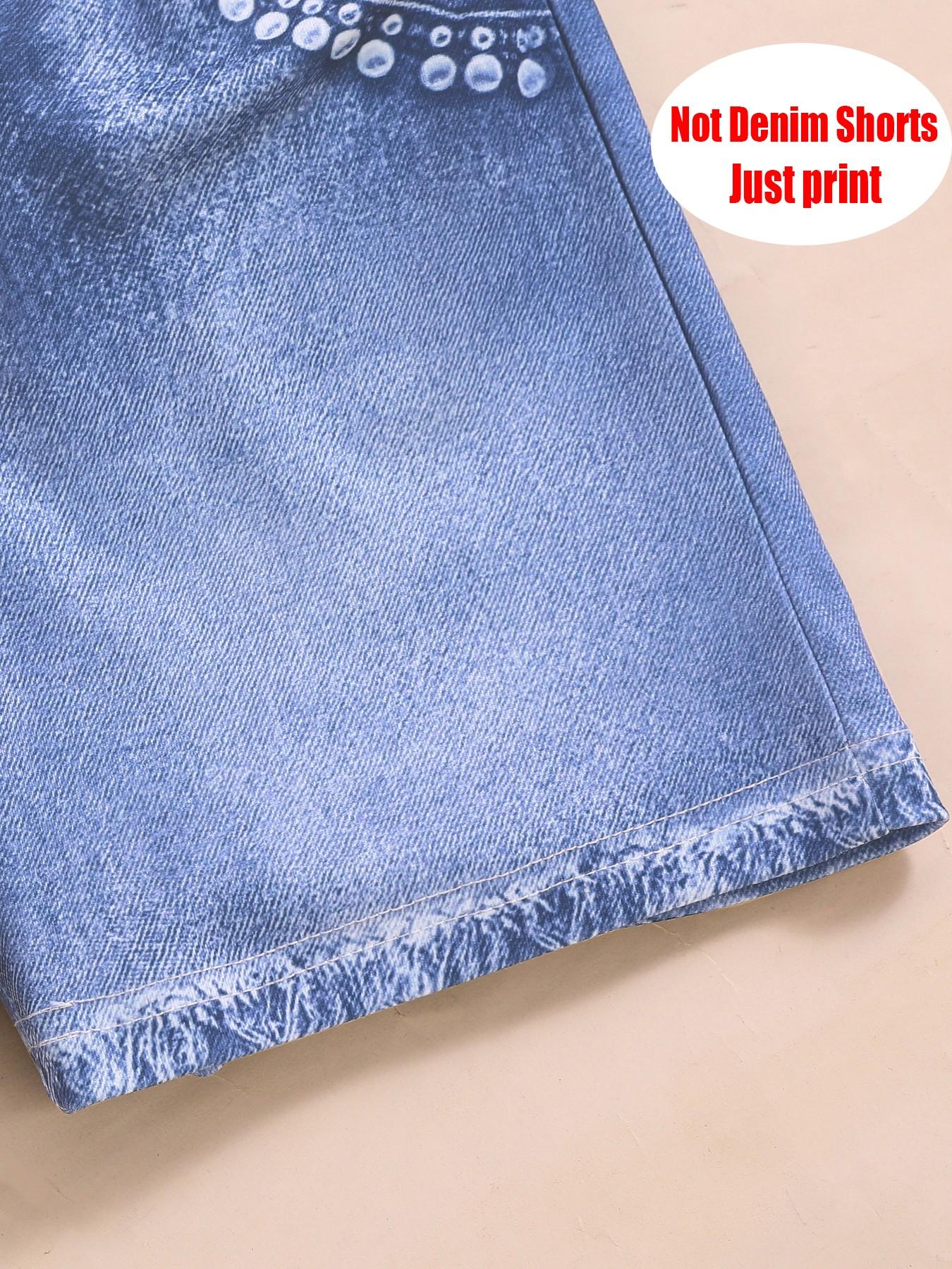 Fashion Two-Piece Set for Girls, Ballerina Cappuccina Print T-Shirt + Denim Shorts, Summer for Kids, Casual Slim Fit Suit