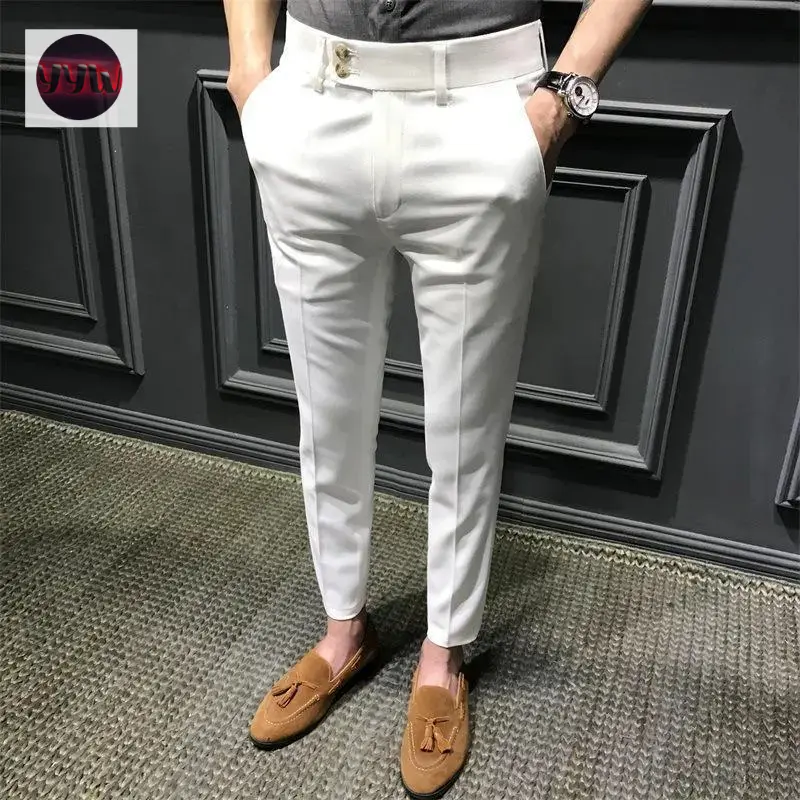 YYW1 Suit Pants Men's Korean-Style Slim Fit Men's Suit Pants Ankle-Length Casual Pants Trendy Cropped Pants Men's Thin