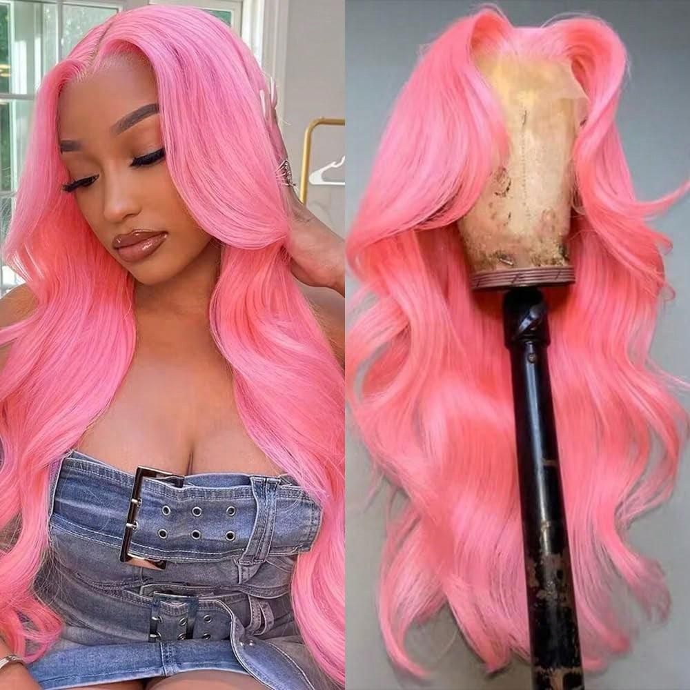 Ombre Lace Front Wig Human Hair Skunk Stripe Human Hair Wigs 13x6 Hd Lace Frontal Body Wave Highlight Pink Human Hair Wig Pink and Black Colored Wigs Human Hair 180%