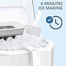 Antarctic Star Countertop Ice Maker, S/L Bullet Ice, 26lbs/Day, 9 Ice Cubes in 6 Mins, Portable Ice Machine with Ice Scoop and Handle, Self-Cleaning, One-Click Operation, for Kitchen Office Home