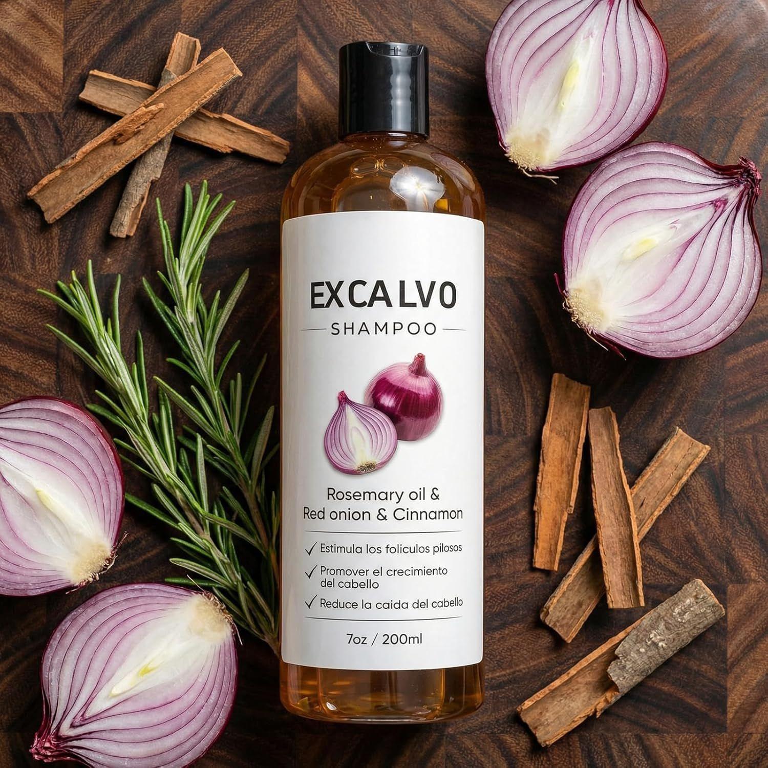 EXCALVO Shampoo, Onion Shampoo for Hair Growth, With Rosemary Oil, Red Onion, Cinnamon, Effectively Prevent Hair Loss |   Promotes Thicker Fuller Hair for Women and Men