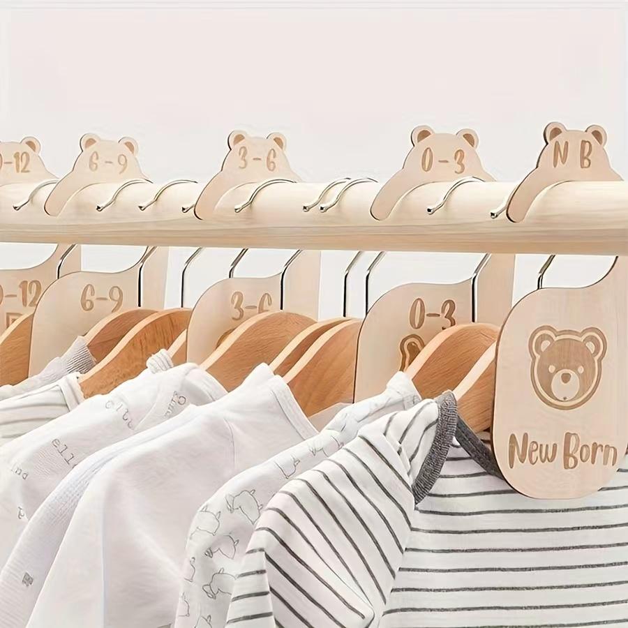 Wooden Clothes Hanger Organizers Hanging Board Set, Baby Clothing Dividers for Newborns 0-24 Months, 8-Piece Nursery Storage Solution