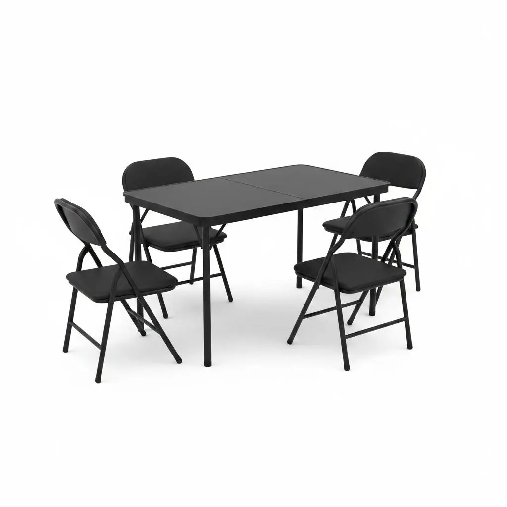 L. Kids Folding Table & Chair Set, 5-Piece Rectangular Children’s Activity Table with 4 PU Leather Waterproof Folding Chairs - Rounded Corners, Lightweight Portable, Easy Storage for Study, Crafts & Meals