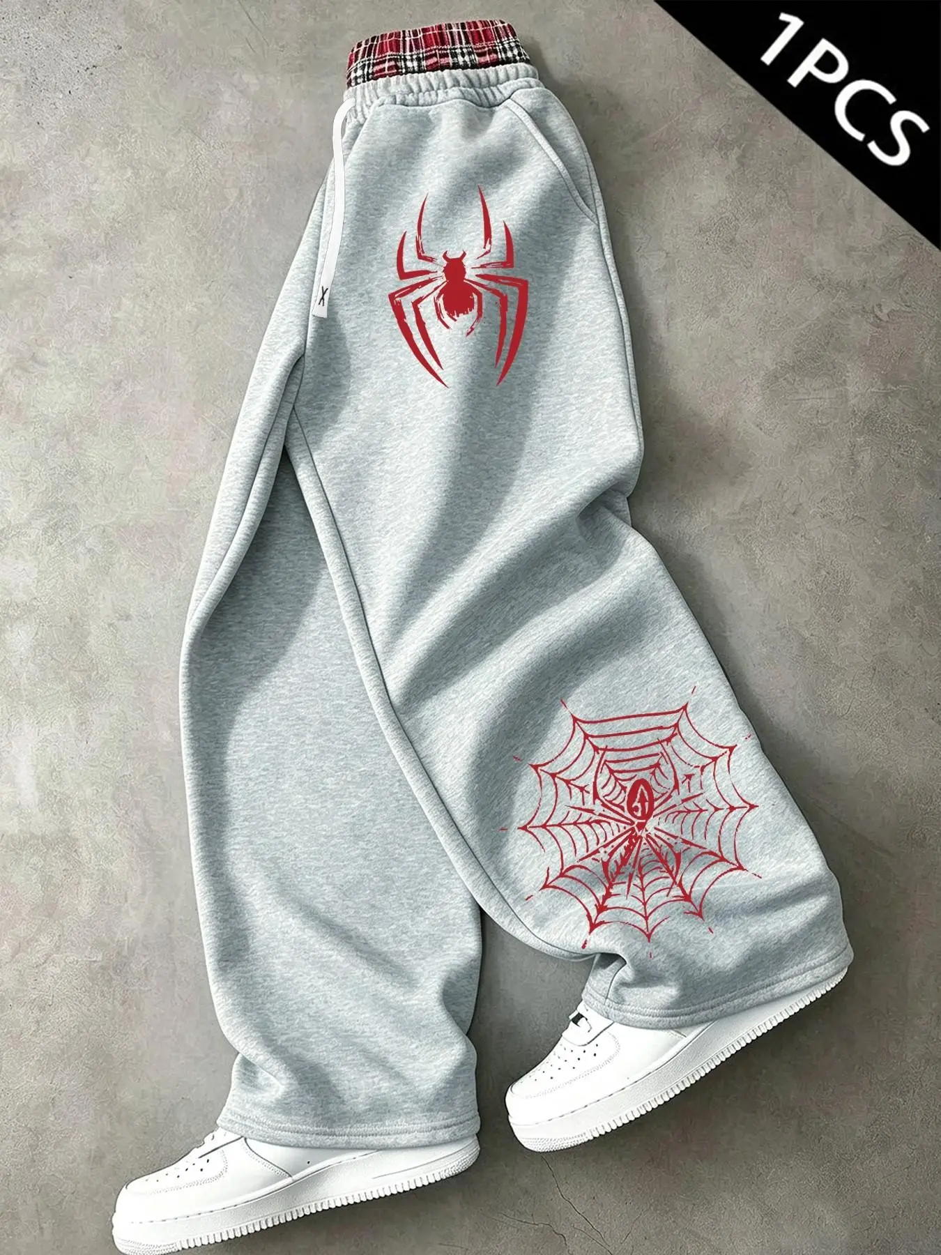 Men's Y2K Streetwear Print Sweatpants, Loose Wide Leg Drawstring Waist Long Pants, Spider Web Pattern, Soft Fabric, Casual Style