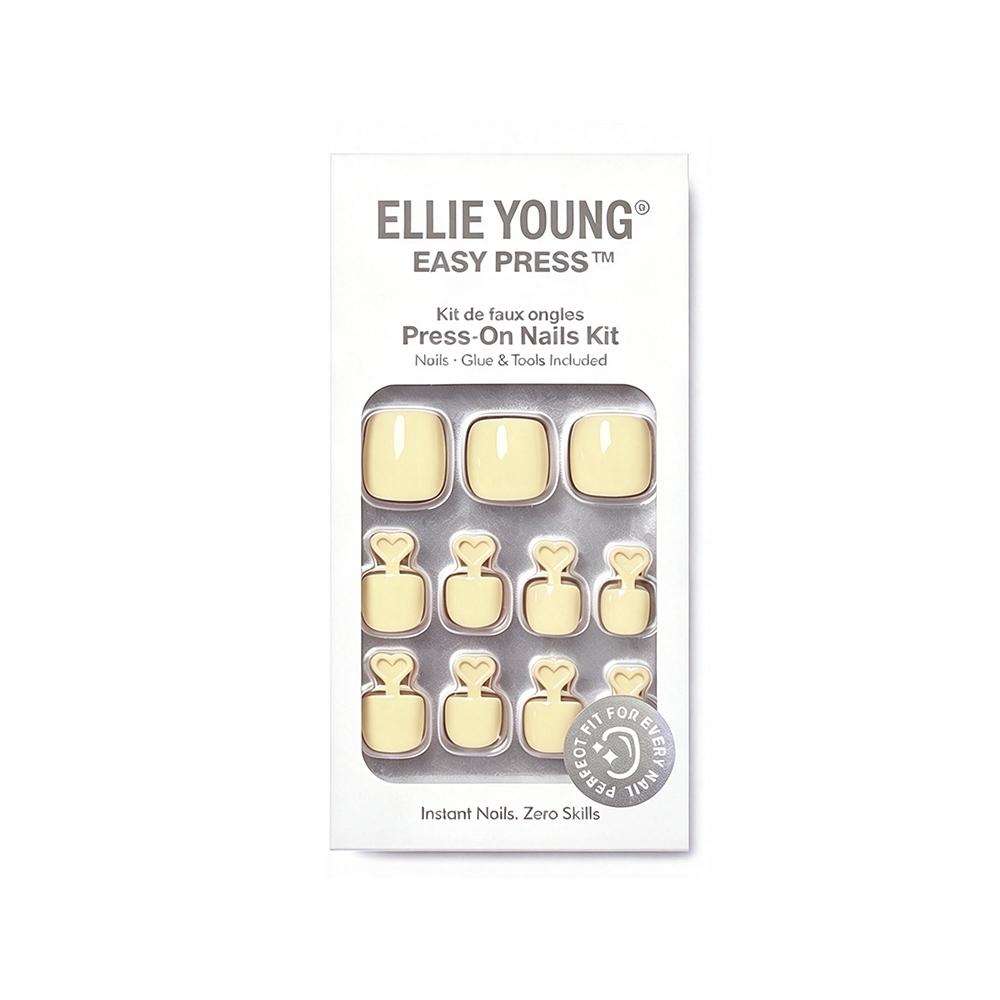 [ Butter Yellow ] ELLIE YOUNG Press On Toe Nails, Short Square Waterproof Reusable Toenails with Glue Kit, 32PCS in 16 Sizes for Summer, Beach & Daily Wear