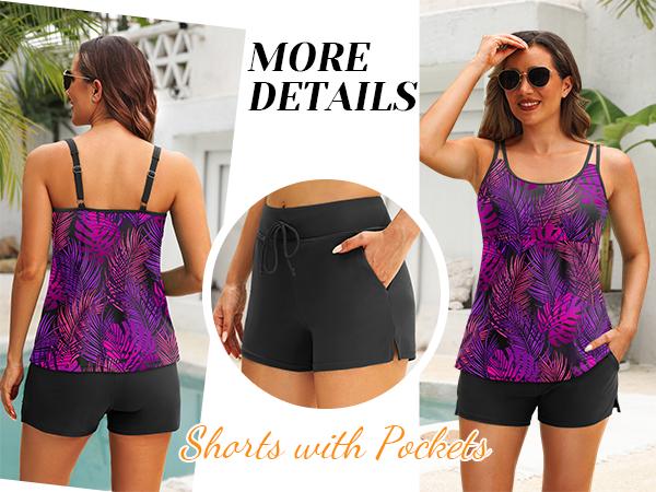 Tempt Me Two Piece Tankini Swimsuits for Women Tummy Control Bathing Suit with Shorts Athletic Two Side Pockets Swimwear Tempt Me Two Piece Tankini Swimsuits for Women Tummy Control Bathing Suit with Shorts Athletic Two Side Pockets Swimwear