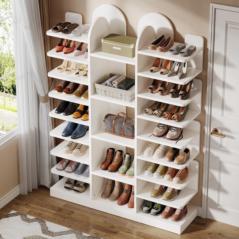 LITTLE TREE 13-Tier Shoe Rack, Freestanding Tall Entryway Shoe Organizer with Open Shelves, 40 Pairs Wide Wooden Shoe Shelf Shoe Storage Cabinet for Entryway, Living Room