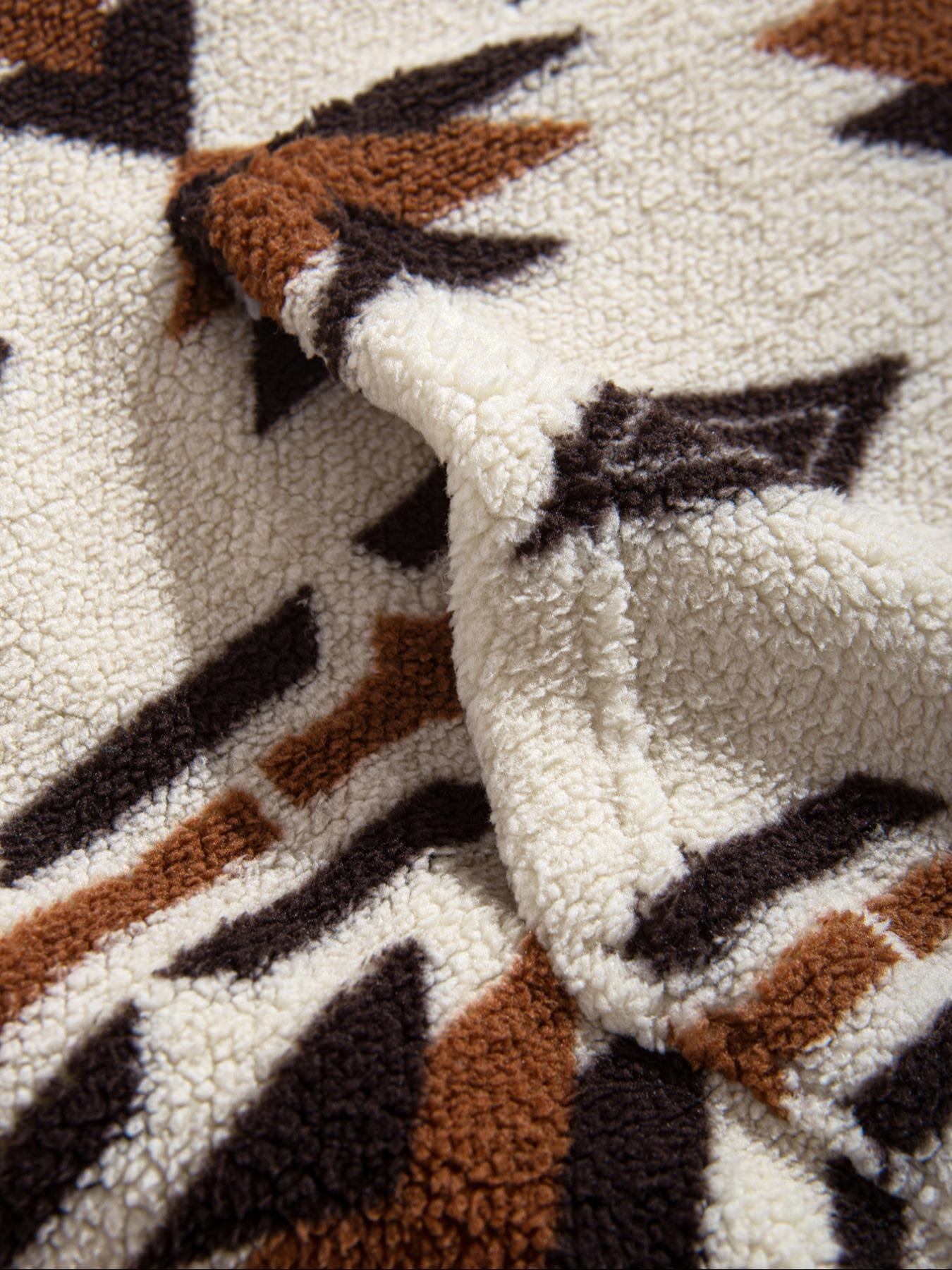 Men's Ethnic Style Plush Print Hoodie Set, Soft Comfortable Fabric, Casual Sportswear for Daily Wear & Outdoor Activities