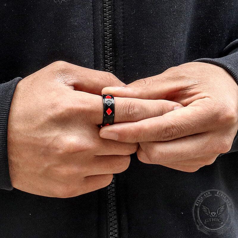 GTHIC Simple Poker Card Stainless Steel Spinner Ring Solid Color Band Ring for Men and Women Daily Wear