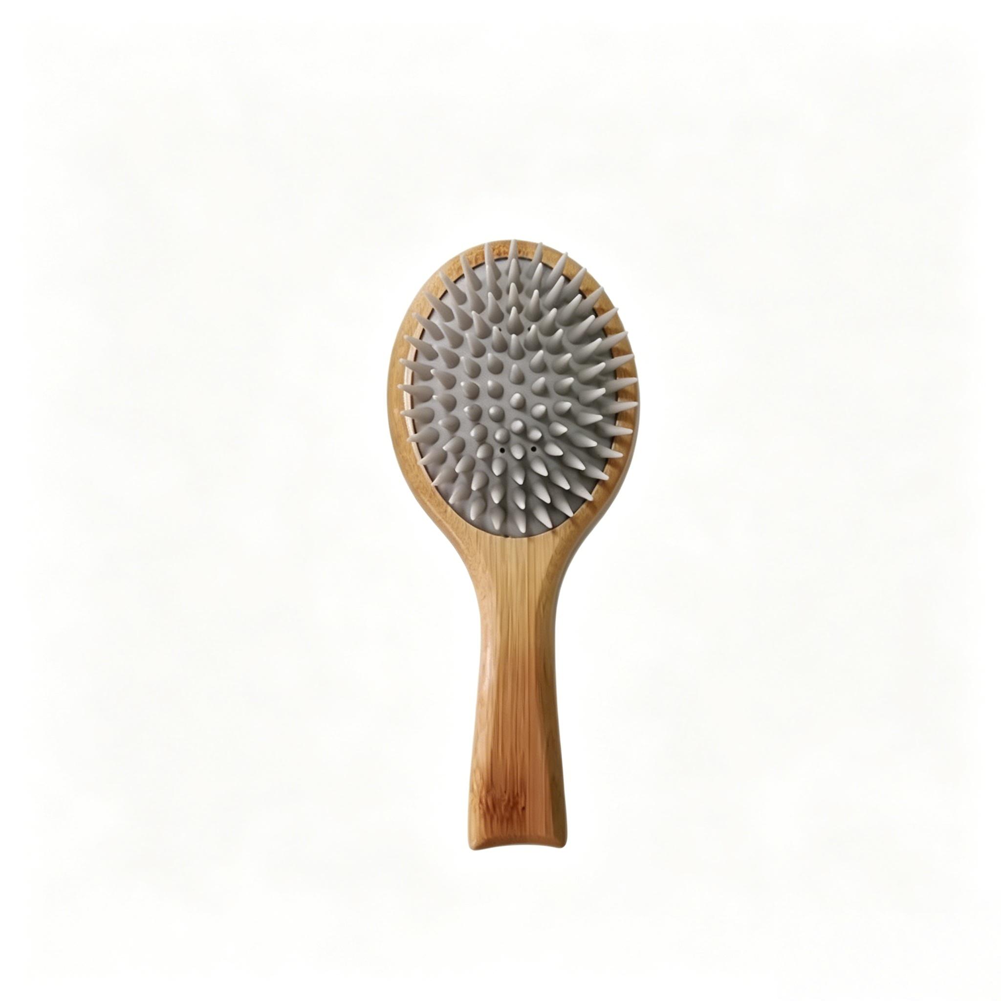 Silicone Massage Comb Bamboo Handle Scalp Massager Brush, Relaxing Meridian Stimulation, Hair Care Tool for Stress Relief