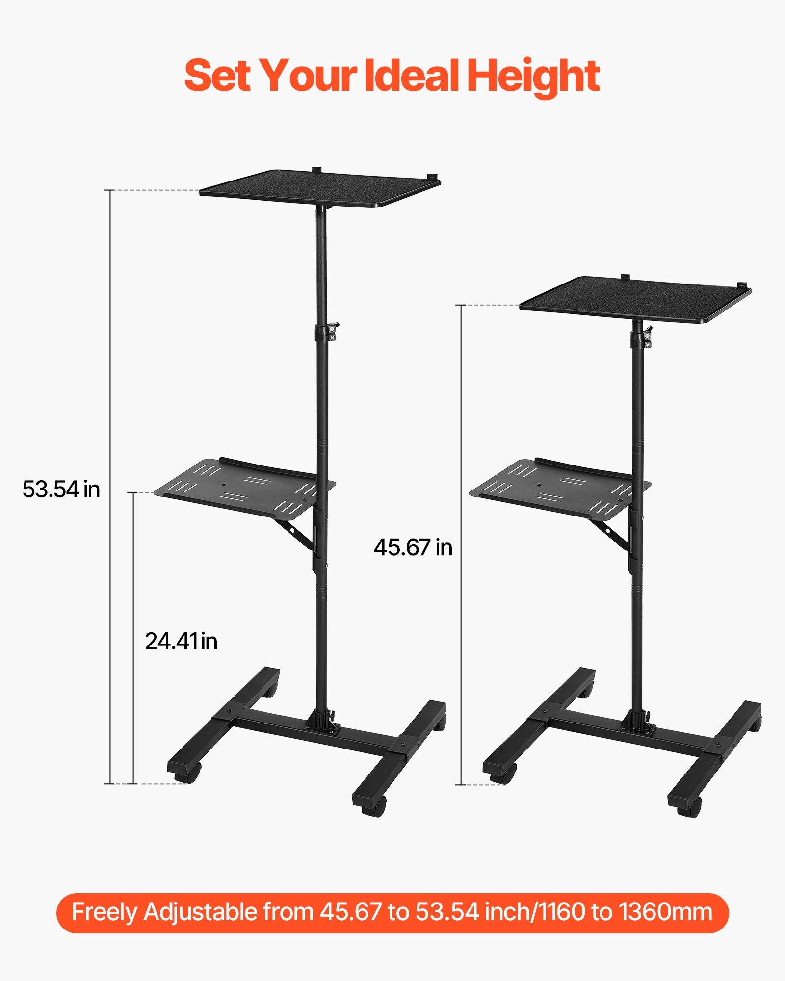 VEVOR Projector Stand, 2 Shelves Laptop Floor Stand, Projector Stands Table with Adjustable Height 33.86 to 53.54 inch, I-Beam Frame Projectors Stands Tripod for Meetings, Outdoor Movies, Video Stand