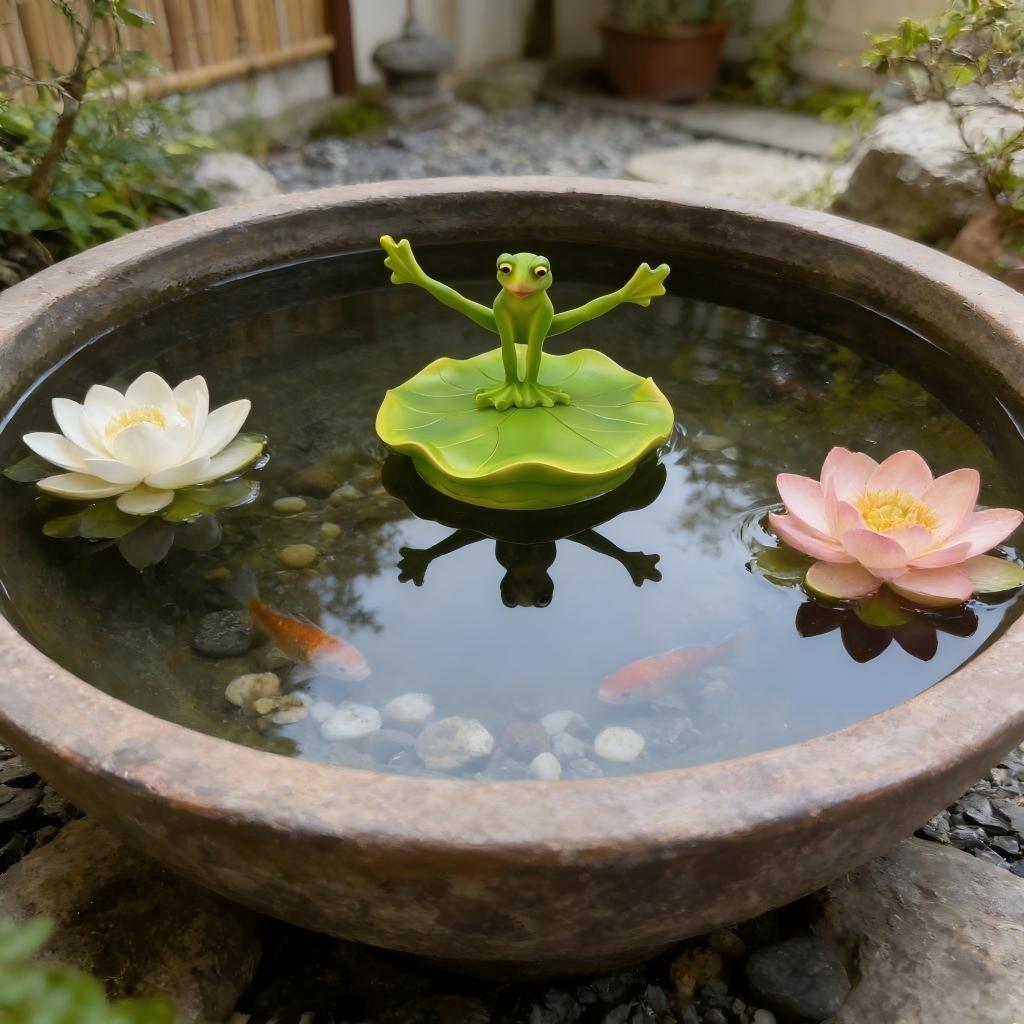1 PC Floating Resin YOGA Frog Figurine, Waterproof Pond Decorations for Outside, Realistic Water Lily Pad Ornament for Aquarium