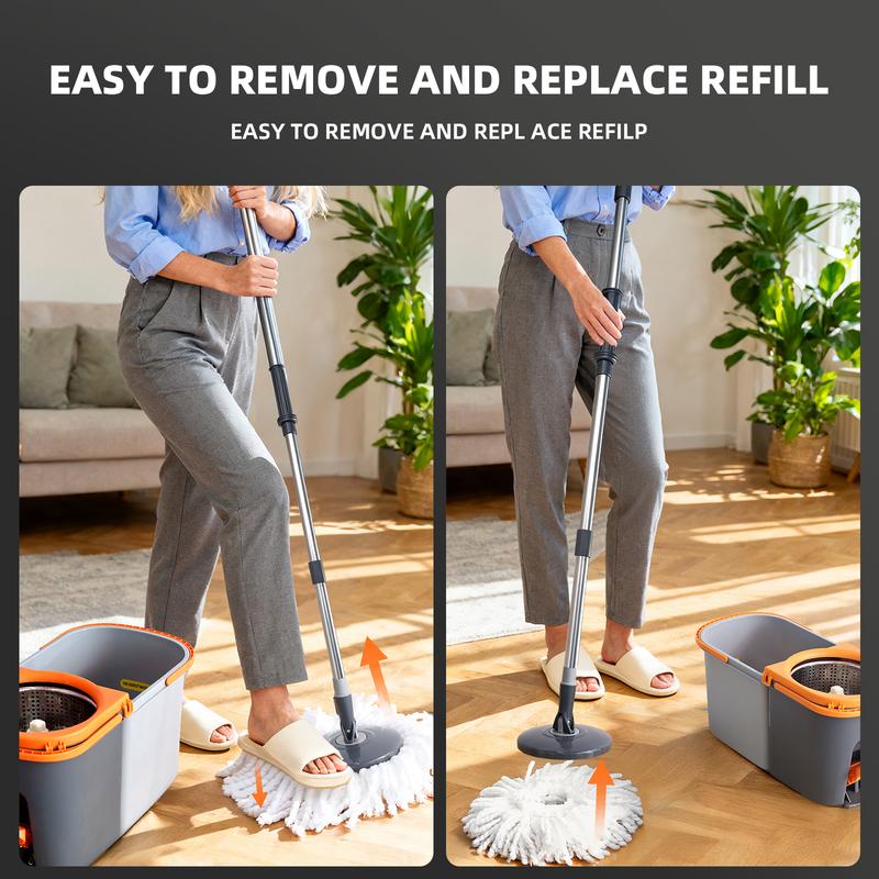 Easy Clean Spin Mop and Bucket System with Dual Bucket Hands-Free Foot Pedal Spin Dryer Reusable Mop Head Adjustable Handle for Hardwood Tile Laminate Floor Cleaning - Kitchen Easy Clean Spin Mop and Bucket System with Dual Bucket Hands-Free Foot Pedal Spin Dryer Reusable Mop Head Adjustable Handle for Hardwood Tile Laminate Floor Cleaning - Kitchen