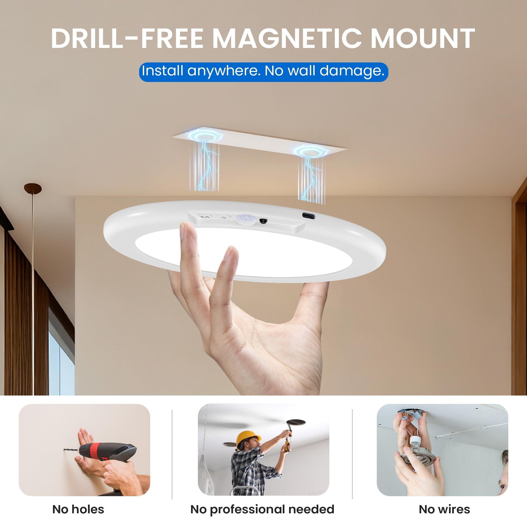 RGB Charging Ceiling Light, Magnetic Dimmable Lamp, USB-Charging Magnetic Induction Light, No Wiring or Installation Required, 4000 mAh Battery, Includes Remote For Living Rooms, Hallways, Bedrooms, Indoor Lighting