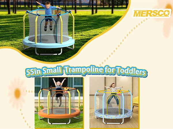 Mersco 55 inch Toddler Trampoline Mini Trampoline for Kids with Enclosure and Basketball Hoop Pink Small Trampoline Gift ，cute girly gifts