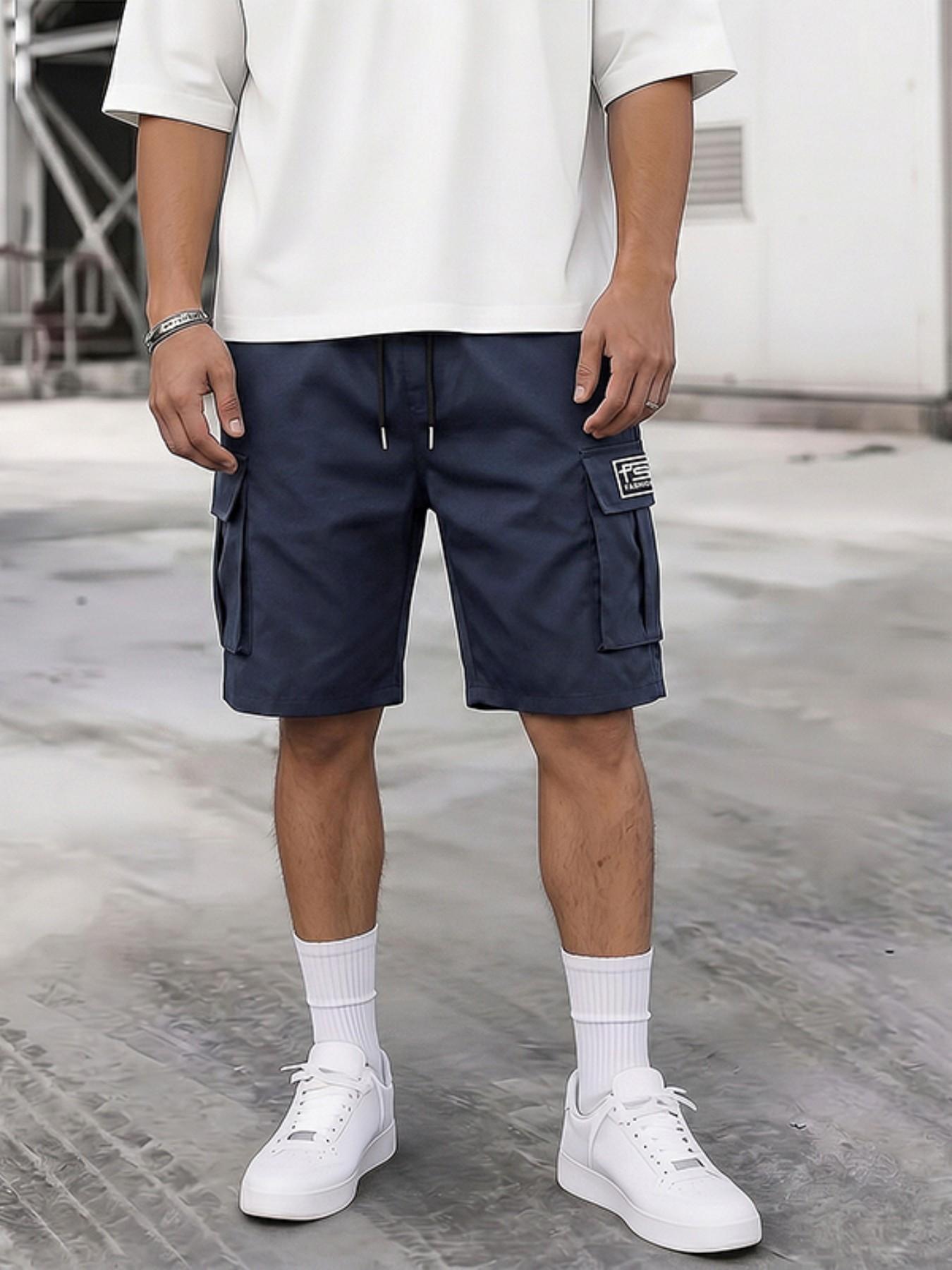 Men's 3-Pack Practical Loose Cargo Shorts, Drawstring Athletic Shorts, Large Side Pockets, Drawstring Waist, Casual Athleisure Street Style, Sportswear, Geometric, Summer Outdoor Sports