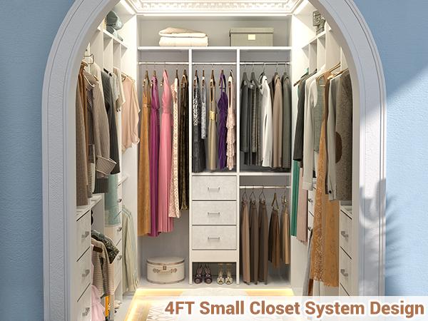 15-48 inch Walk-in Closet Organizer System With 3 Fabric Drawer & 4 Hanging Rods,Sturdy Closet System with Adjustable Storage Shelves 15-48 inch Walk-in Closet Organizer System With 3 Fabric Drawer & 4 Hanging Rods,Sturdy Closet System with Adjustable Storage Shelves