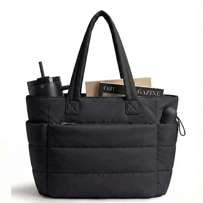 Five Season Home 20L Puffy Quilted Tote Bag for Women, Lightweight Bubble Nylon Laptop Shoulder Bag with Multiple Compartments for Work, Travel, and College