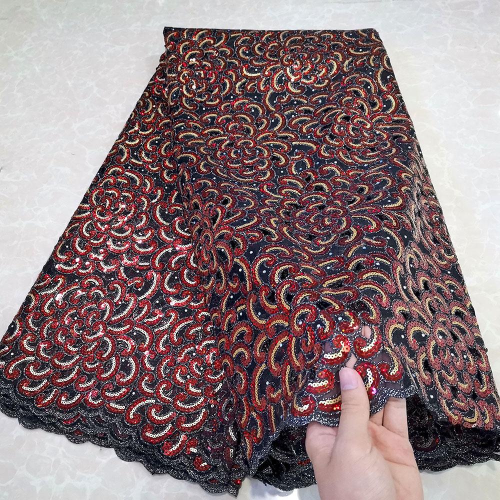 Fashion African Lace Fabric Handcut Sequin Embroidery 5 Yards