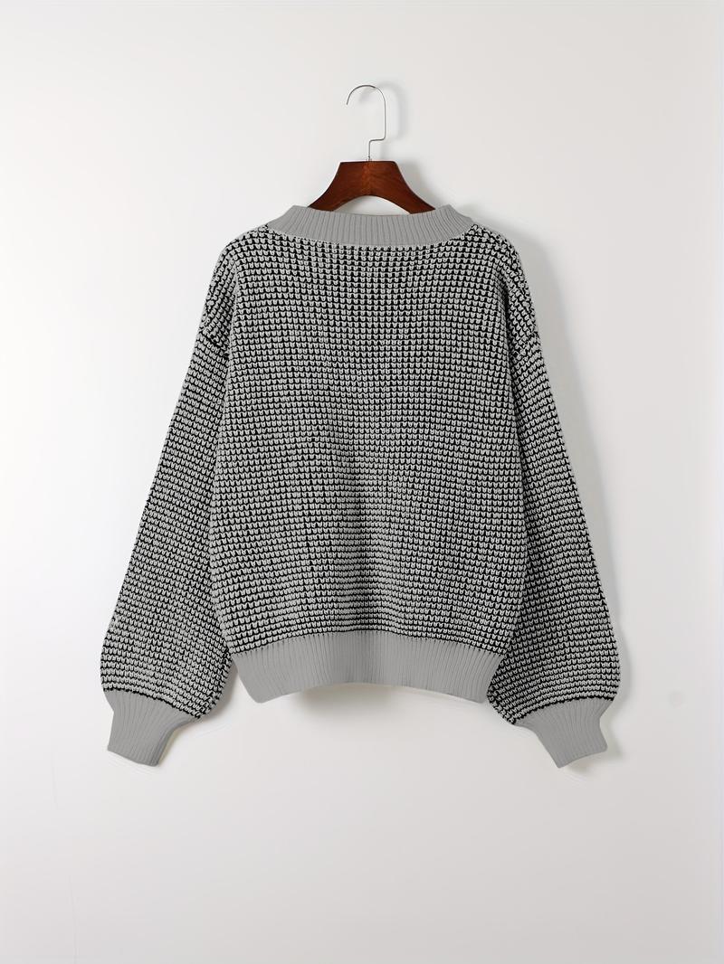 Women's Colorblock Drop Shoulder Sweater, Casual Long Sleeve Round Neck Jumper for Fall & Winter, Fashion Ladies' Knitwear for Daily Wear